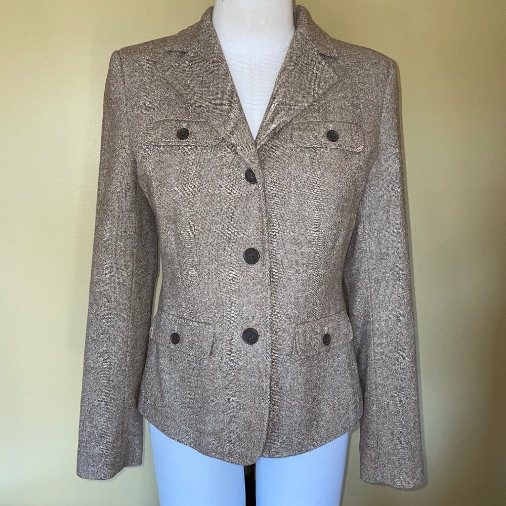Tommy Hilfiger Tan Wool Silk Mix Button Front Blazer